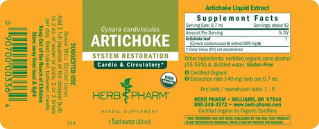 HERB PHARM - Herb Pharm Certified Organic Artichoke Liquid Extract 1 Fl.Oz. - The Red Vitamin MX - Suplementos Alimenticios - {{ shop.shopifyCountryName }}