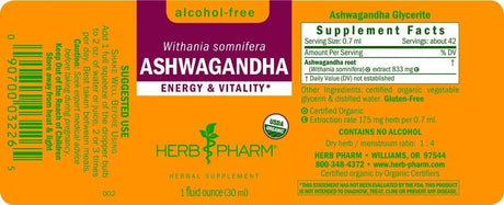 HERB PHARM - Herb Pharm Certified Organic Ashwagandha Extract - The Red Vitamin MX - Suplementos Alimenticios - {{ shop.shopifyCountryName }}