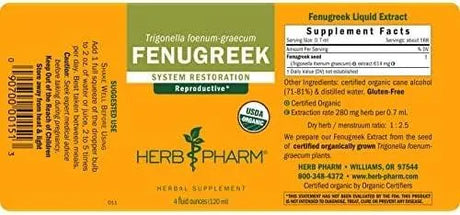 HERB PHARM - Herb Pharm Certified Organic Fenugreek Liquid Extract 120Ml. - The Red Vitamin MX - Suplementos Alimenticios - {{ shop.shopifyCountryName }}