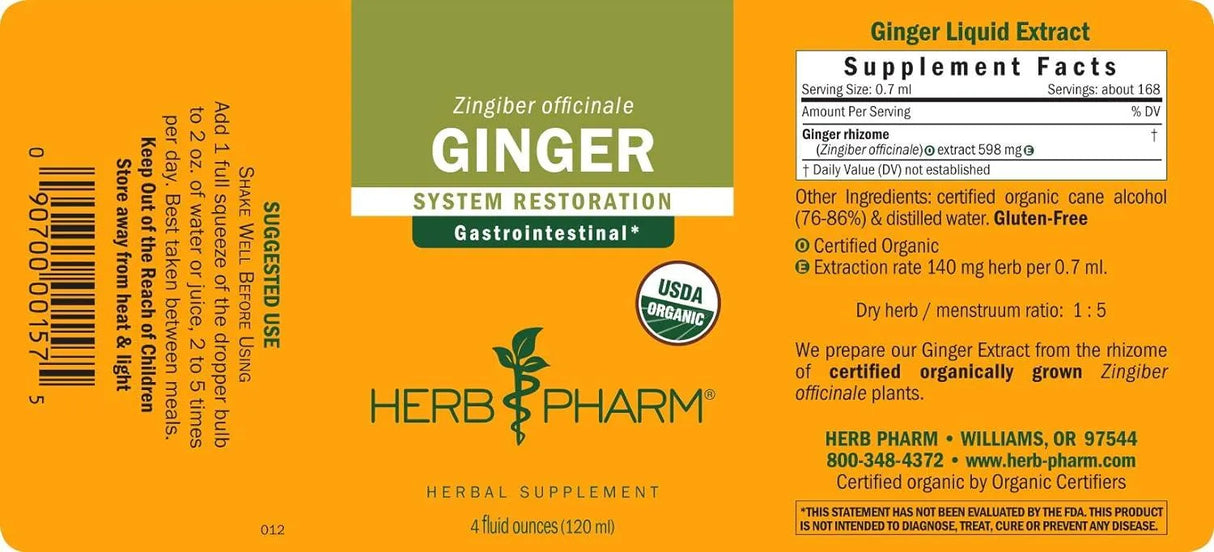 HERB PHARM - Herb Pharm Certified Organic Ginger Liquid Extract 120Ml. - The Red Vitamin MX - Suplementos Alimenticios - {{ shop.shopifyCountryName }}