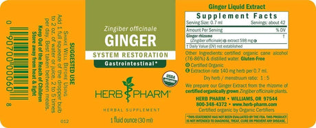 HERB PHARM - Herb Pharm Certified Organic Ginger Liquid Extract 30Ml. - The Red Vitamin MX - Suplementos Alimenticios - {{ shop.shopifyCountryName }}