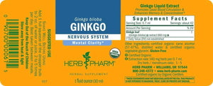 HERB PHARM - Herb Pharm Certified Organic Ginkgo Liquid Extract 30Ml. - The Red Vitamin MX - Suplementos Alimenticios - {{ shop.shopifyCountryName }}