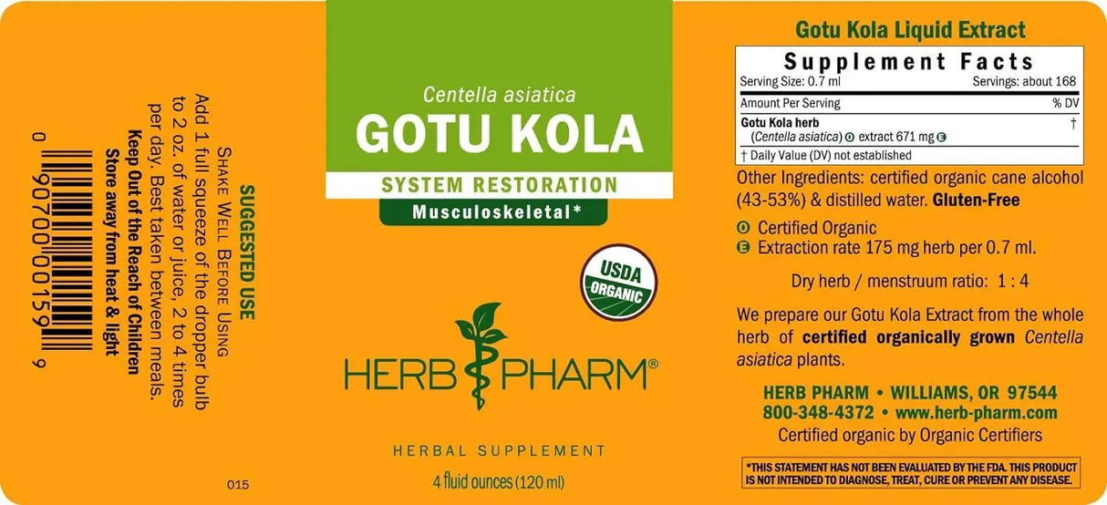 HERB PHARM - Herb Pharm Certified Organic Gotu Kola Liquid Extract 120Ml. - The Red Vitamin MX - Suplementos Alimenticios - {{ shop.shopifyCountryName }}