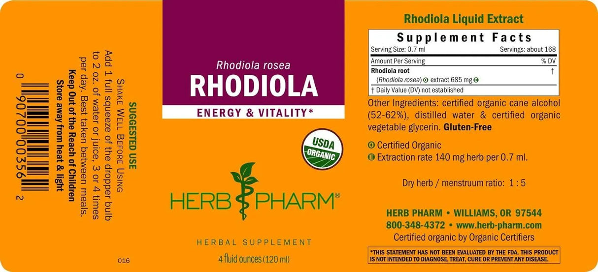 HERB PHARM - Herb Pharm Certified Organic Rhodiola Root Extract 120Ml. - The Red Vitamin MX - Suplementos Alimenticios - {{ shop.shopifyCountryName }}