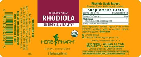 HERB PHARM - Herb Pharm Certified Organic Rhodiola Root Extract 30Ml. - The Red Vitamin MX - Suplementos Alimenticios - {{ shop.shopifyCountryName }}