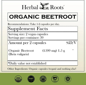 HERBAL ROOTS - Herbal Roots Organic Beet Root Powder 1500Mg. 60 Capsulas - The Red Vitamin MX - Suplementos Alimenticios - {{ shop.shopifyCountryName }}