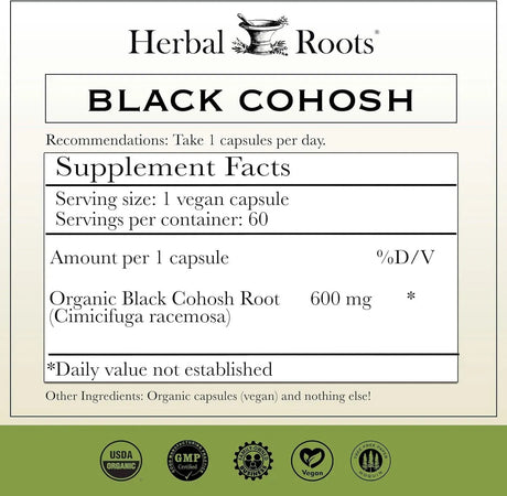 HERBAL ROOTS - Herbal Roots Organic Black Cohosh Root 600Mg. 60 Capsulas - The Red Vitamin MX - Suplementos Alimenticios - {{ shop.shopifyCountryName }}