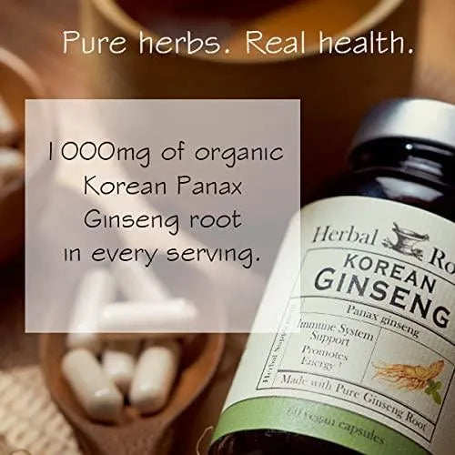 HERBAL ROOTS - Herbal Roots Panax Ginseng Organic Korean Ginseng Root Powder 1000Mg. 60 Capsulas - The Red Vitamin MX - Suplementos Alimenticios - {{ shop.shopifyCountryName }}