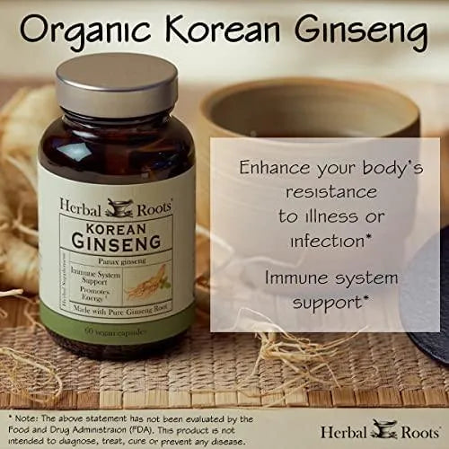 HERBAL ROOTS - Herbal Roots Panax Ginseng Organic Korean Ginseng Root Powder 1000Mg. 60 Capsulas - The Red Vitamin MX - Suplementos Alimenticios - {{ shop.shopifyCountryName }}