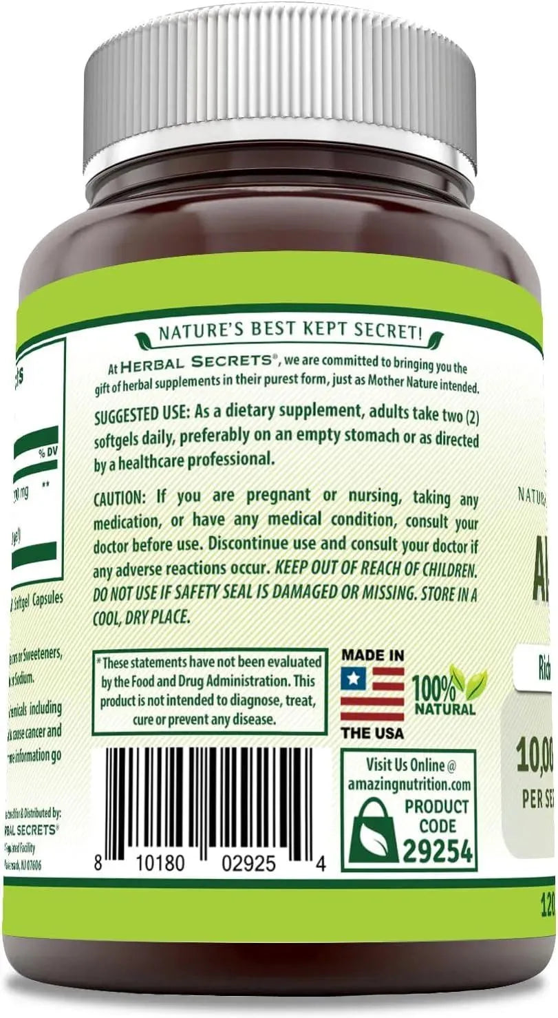 HERBAL SECRETS - Herbal Secrets Aloe Vera 10,000Mg. 120 Capsulas Blandas - The Red Vitamin MX - Suplementos Alimenticios - {{ shop.shopifyCountryName }}