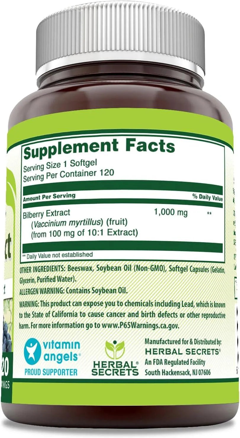 HERBAL SECRETS - Herbal Secrets Bilberry Extract 1000Mg. 120 Capsulas Blandas - The Red Vitamin MX - Suplementos Alimenticios - {{ shop.shopifyCountryName }}