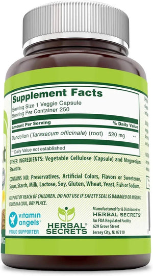HERBAL SECRETS - Herbal Secrets Dandelion Root 520Mg. 250 Capsulas - The Red Vitamin MX - Suplementos Alimenticios - {{ shop.shopifyCountryName }}