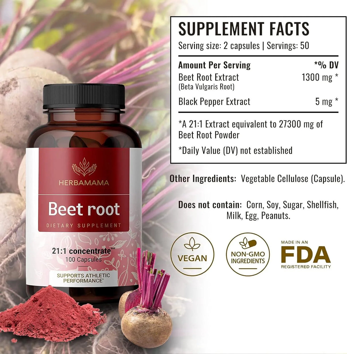 HERBAMAMA - HERBAMAMA Beet Root 21:1 Concentrate 100 Capsulas - The Red Vitamin MX - Suplementos Alimenticios - {{ shop.shopifyCountryName }}