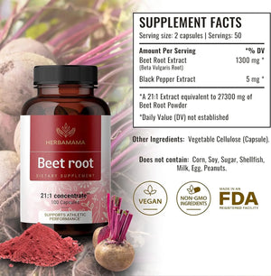 HERBAMAMA - HERBAMAMA Beet Root 21:1 Concentrate 100 Capsulas - The Red Vitamin MX - Suplementos Alimenticios - {{ shop.shopifyCountryName }}