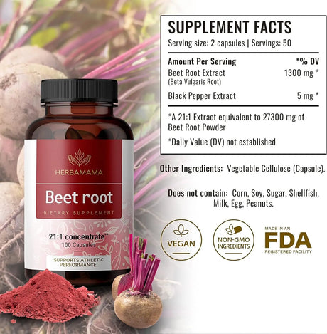 HERBAMAMA - HERBAMAMA Beet Root 21:1 Concentrate 100 Capsulas - The Red Vitamin MX - Suplementos Alimenticios - {{ shop.shopifyCountryName }}