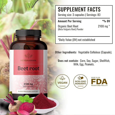 HERBAMAMA - HERBAMAMA Beet Root 2100Mg. 250 Capsulas - The Red Vitamin MX - Suplementos Alimenticios - {{ shop.shopifyCountryName }}