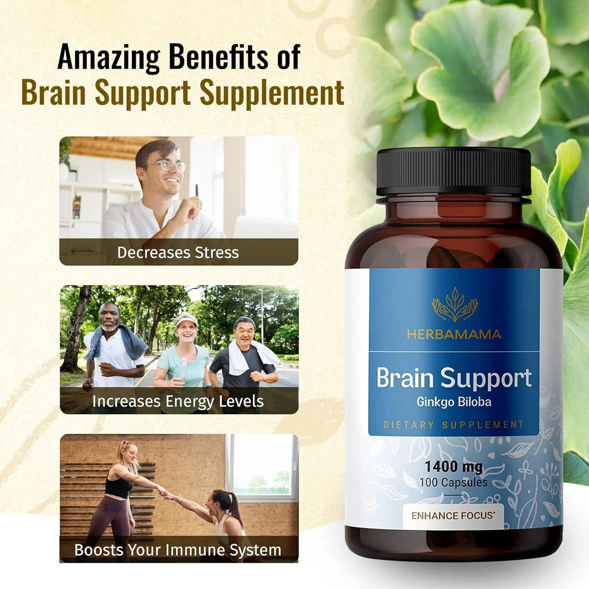 HERBAMAMA - Herbamama Brain Support Nootropic Supplement 100 Capsulas - The Red Vitamin MX - Suplementos Alimenticios - {{ shop.shopifyCountryName }}