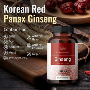 HERBAMAMA - HERBAMAMA Ginseng Capsules Korean Red Panax Ginseng Extract 1600Mg. 100 Capsulas - The Red Vitamin MX - Suplementos Alimenticios - {{ shop.shopifyCountryName }}