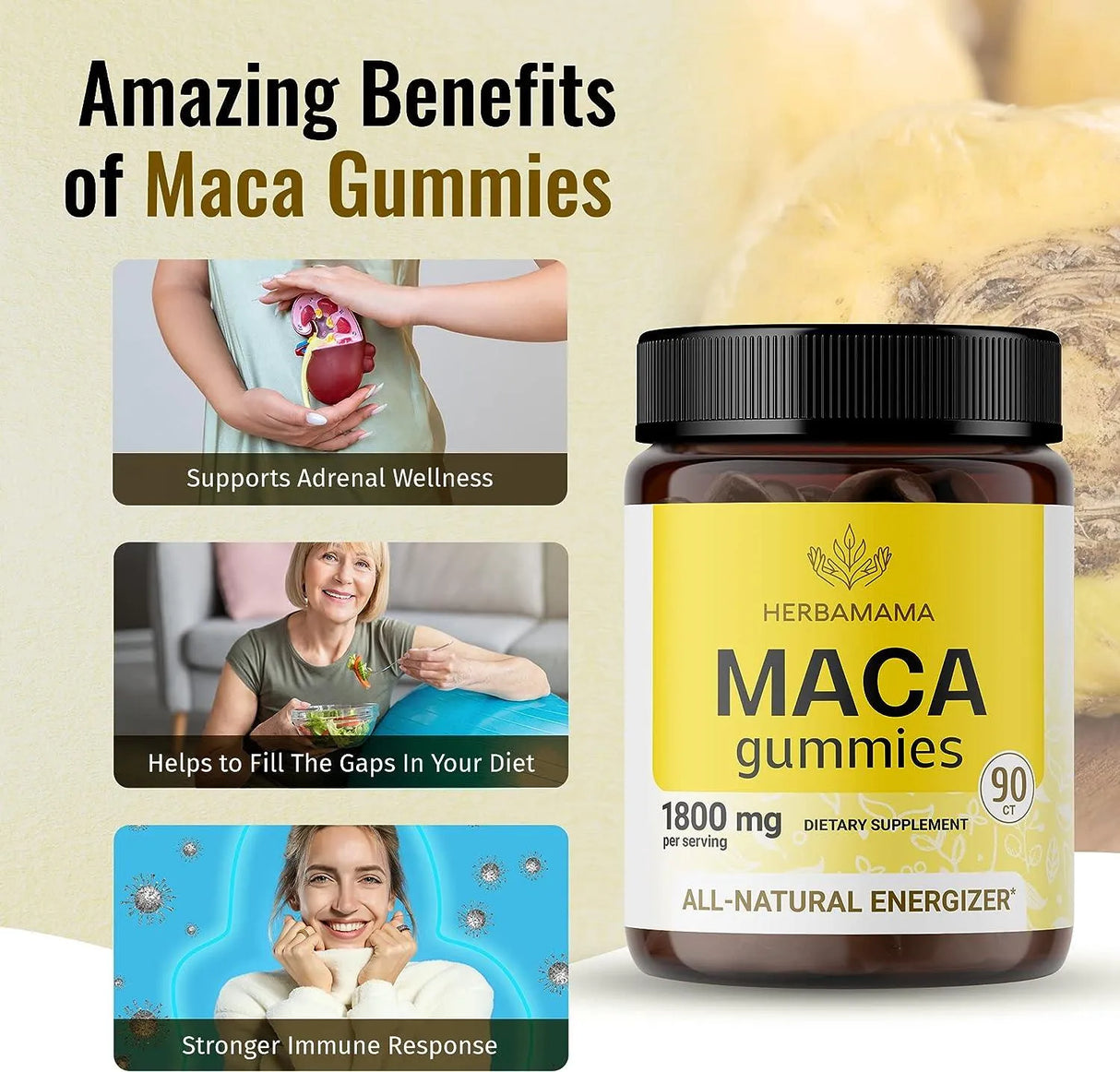 HERBAMAMA - HERBAMAMA Maca Root Gummies 1800Mg. 90 Gomitas - The Red Vitamin MX - Suplementos Alimenticios - {{ shop.shopifyCountryName }}