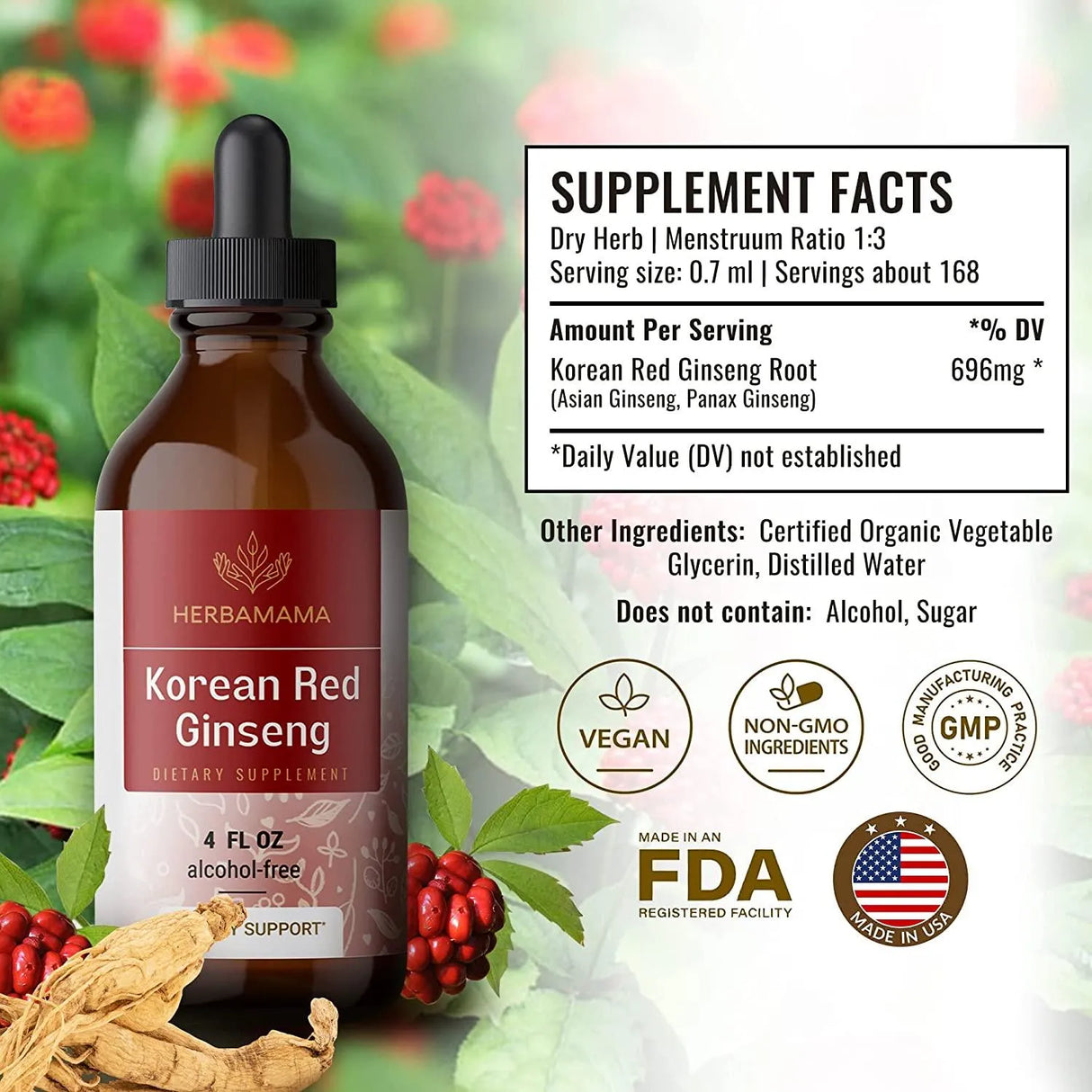 HERBAMAMA - HERBAMAMA Panax Ginseng Root Tincture 4 Fl. Oz. - The Red Vitamin MX - Suplementos Alimenticios - {{ shop.shopifyCountryName }}