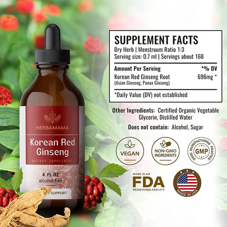 HERBAMAMA - HERBAMAMA Panax Ginseng Root Tincture 4 Fl. Oz. - The Red Vitamin MX - Suplementos Alimenticios - {{ shop.shopifyCountryName }}