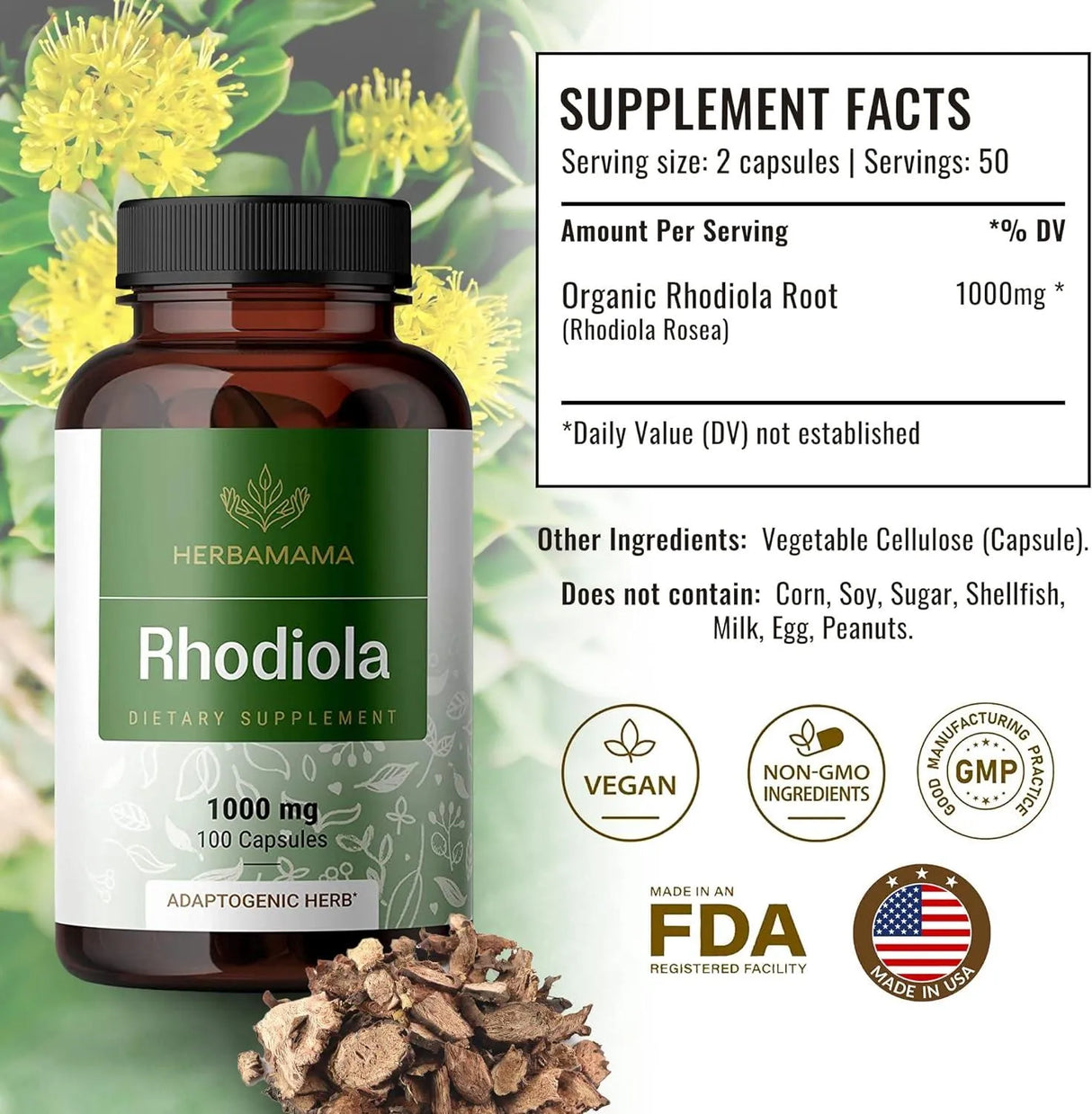 HERBAMAMA - Herbamama Rhodiola Rosea 1000Mg. 100 Capsulas - The Red Vitamin MX - Suplementos Alimenticios - {{ shop.shopifyCountryName }}