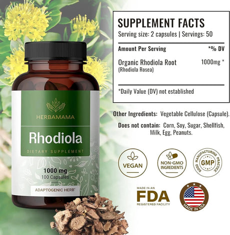 HERBAMAMA - Herbamama Rhodiola Rosea 1000Mg. 100 Capsulas - The Red Vitamin MX - Suplementos Alimenticios - {{ shop.shopifyCountryName }}