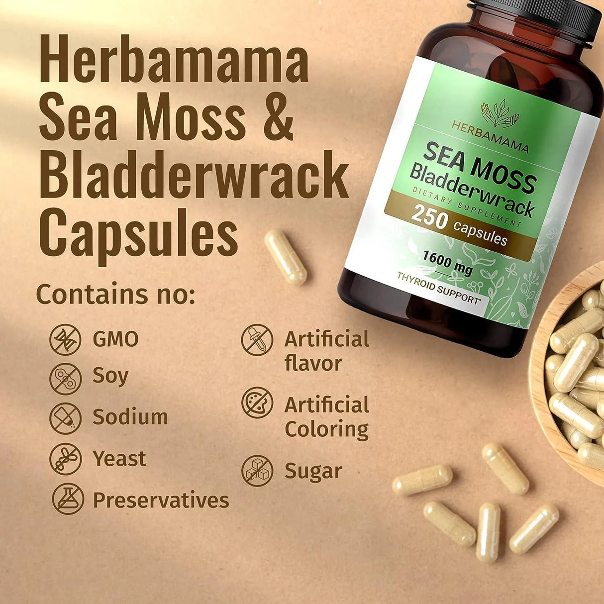 HERBAMAMA - Herbamama Sea Moss Capsules 1600Mg. 250 Capsulas - The Red Vitamin MX - Suplementos Alimenticios - {{ shop.shopifyCountryName }}