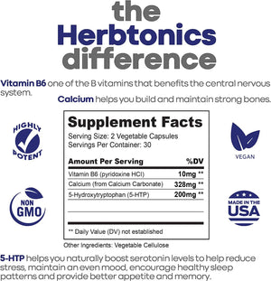 HERBTONICS - Herbtonics 5 HTP 200Mg. Supplement with Calcium + B6 Cofactor 60 Capsulas - The Red Vitamin MX - Suplementos Alimenticios - {{ shop.shopifyCountryName }}