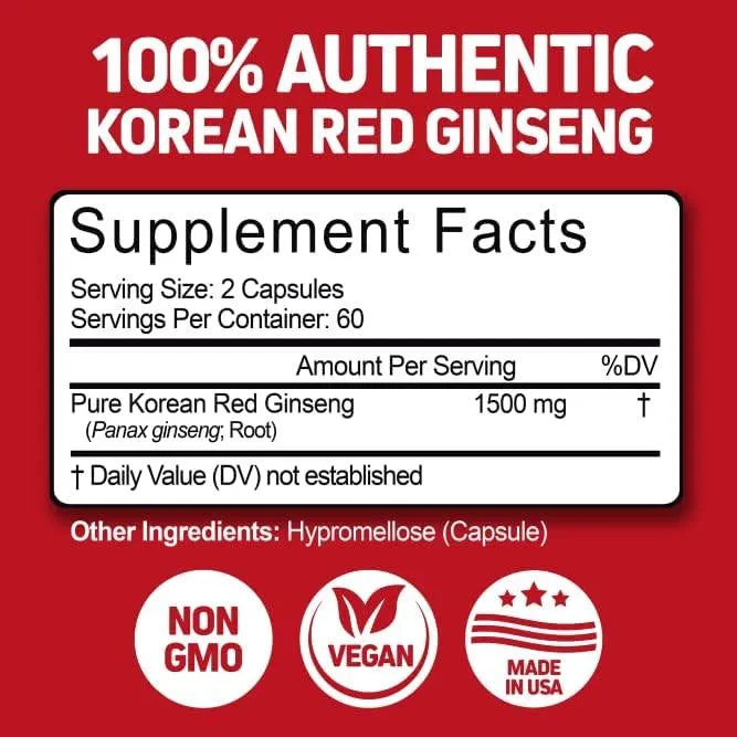 HERBTONICS - Herbtonics High Strength Ginseng Korean Red Panax Extract 1500Mg. 120 Capsulas - The Red Vitamin MX - Suplementos Alimenticios - {{ shop.shopifyCountryName }}