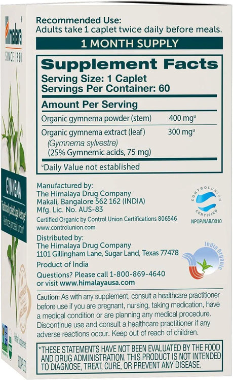 HIMALAYA - Himalaya Organic Gymnema Sylvestre 700Mg. 60 Tabletas 2 Pack - The Red Vitamin MX - Suplementos Alimenticios - {{ shop.shopifyCountryName }}