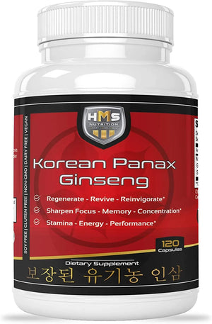 HMS NUTRITION - HMS Nutrition Certified Organic 2000Mg. Korean Red Panax Ginseng 120 Capsulas - The Red Vitamin MX - Suplementos Alimenticios - {{ shop.shopifyCountryName }}