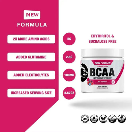 HONEY BADGER - Honey Badger BCAA + EAA Amino Acids Powder Wild Berry 30 Servicios 246Gr. - The Red Vitamin MX - Suplementos Alimenticios - {{ shop.shopifyCountryName }}