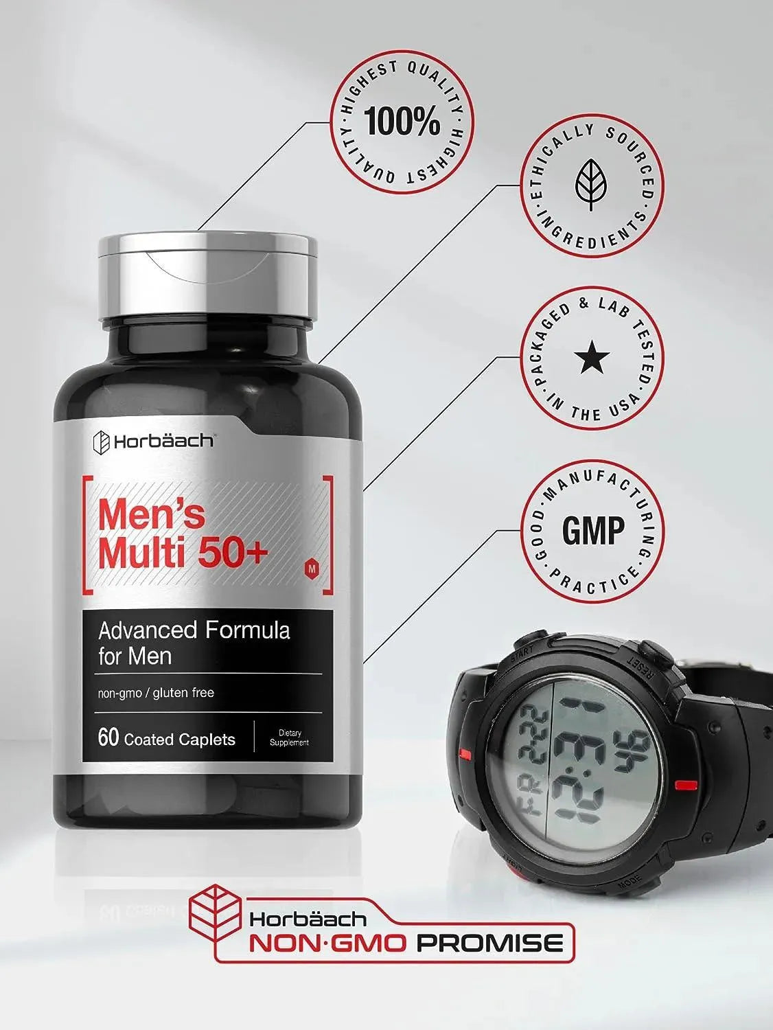 HORBAACH - Horbaach Men's Multivitamin 50 Plus 60 Tabletas - The Red Vitamin MX - Suplementos Alimenticios - {{ shop.shopifyCountryName }}