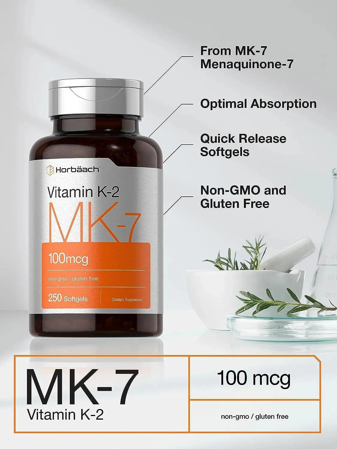 HORBAACH - Horbaach Vitamin K2 MK7 100mcg 250 Capsulas Blandas - The Red Vitamin MX - Suplementos Alimenticios - {{ shop.shopifyCountryName }}