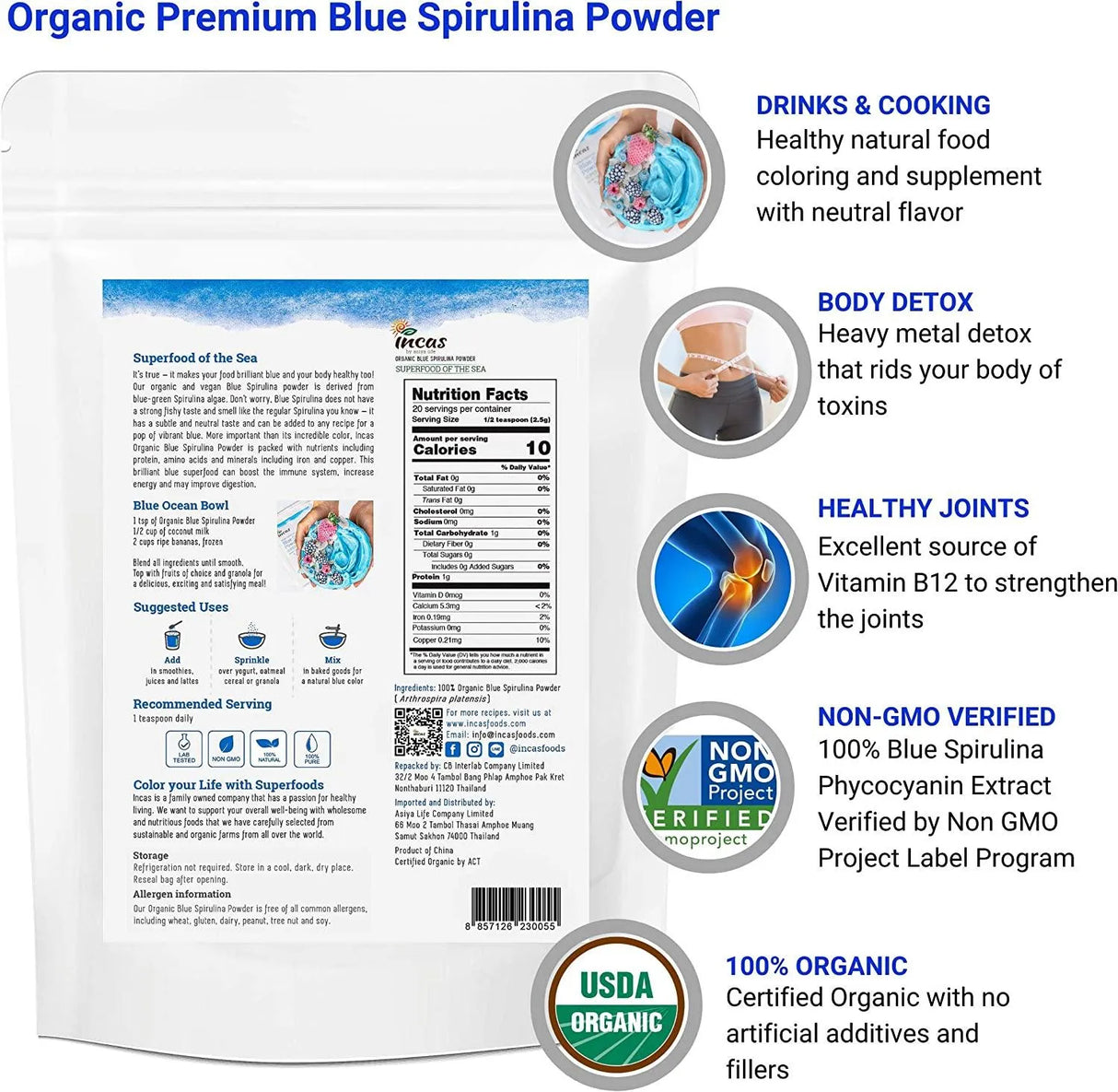 INCAS - INCAS USDA Organic Blue Spirulina Powder Phycocyanin Extract 50Gr 50 Servicios - The Red Vitamin MX - Suplementos Alimenticios - {{ shop.shopifyCountryName }}