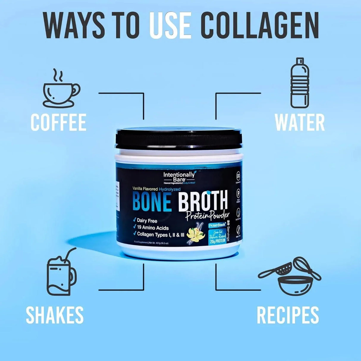 INTENTIONALLY BARE - Intentionally Bare Bone Broth Organic Protein Powder Vanilla 467Gr. - The Red Vitamin MX - Suplementos Alimenticios - {{ shop.shopifyCountryName }}