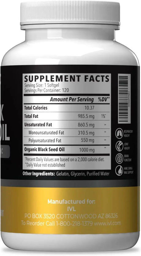IVL - IVL Organic Black Seed Oil 1000Mg. 120 Capsulas Blandas - The Red Vitamin MX - Suplementos Alimenticios - {{ shop.shopifyCountryName }}