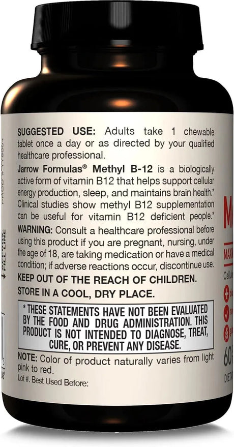 JARROW FORMULAS - Jarrow Formulas Maximum Strength Methyl B-12 5000mcg 60 Tabletas Masticables - The Red Vitamin MX - Suplementos Alimenticios - {{ shop.shopifyCountryName }}