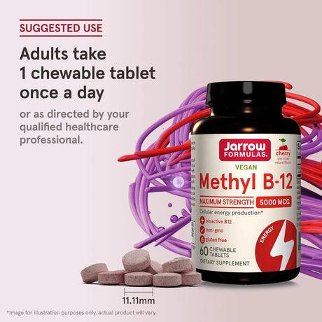 JARROW FORMULAS - Jarrow Formulas Maximum Strength Methyl B-12 5000mcg 60 Tabletas Masticables - The Red Vitamin MX - Suplementos Alimenticios - {{ shop.shopifyCountryName }}