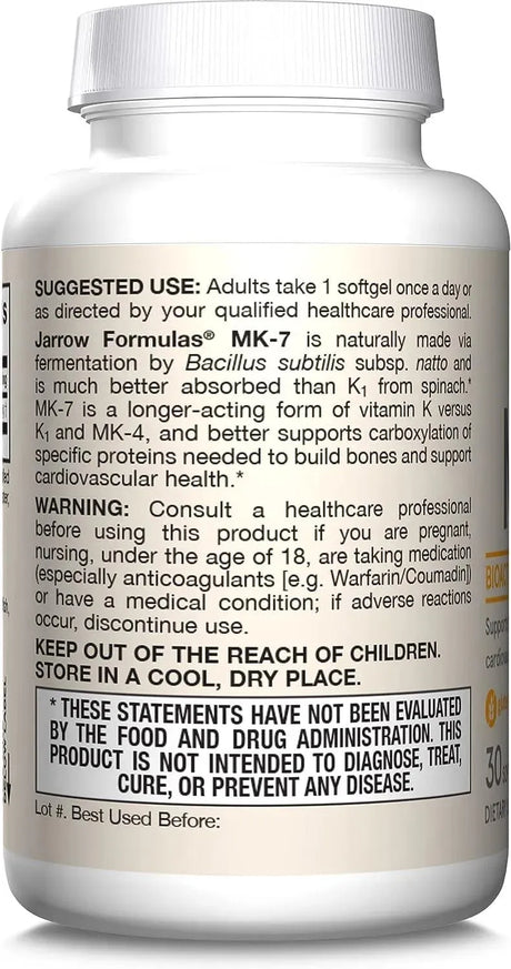 JARROW FORMULAS - Jarrow Formulas MK-7 180 Mcg. 30 Capsulas Blandas - The Red Vitamin MX - Suplementos Alimenticios - {{ shop.shopifyCountryName }}