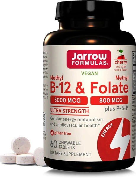 JARROW FORMULAS - Jarrow Formulas Ultra Strength Methyl B-12 5000mcg & Methyl Folate 800mcg 60 Tabletas Masticables - The Red Vitamin MX - Suplementos Alimenticios - {{ shop.shopifyCountryName }}