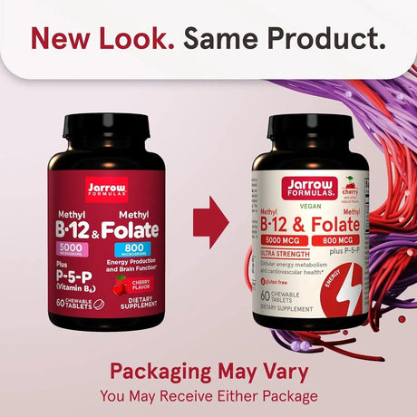 JARROW FORMULAS - Jarrow Formulas Ultra Strength Methyl B-12 5000mcg & Methyl Folate 800mcg 60 Tabletas Masticables - The Red Vitamin MX - Suplementos Alimenticios - {{ shop.shopifyCountryName }}