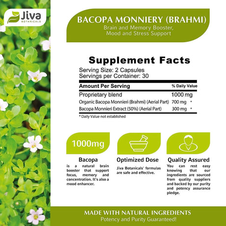 JIVA BOTANICALS - Jiva Botanicals Bacopa Monnieri/Brahmi 300Mg. 60 Capsulas - The Red Vitamin MX - Suplementos Alimenticios - {{ shop.shopifyCountryName }}