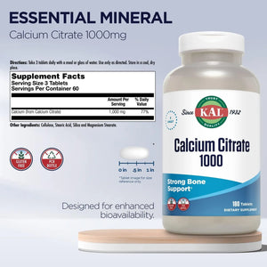 KAL - KAL Calcium Citrate 1000Mg. 180 Tabletas - The Red Vitamin MX - Suplementos Alimenticios - {{ shop.shopifyCountryName }}