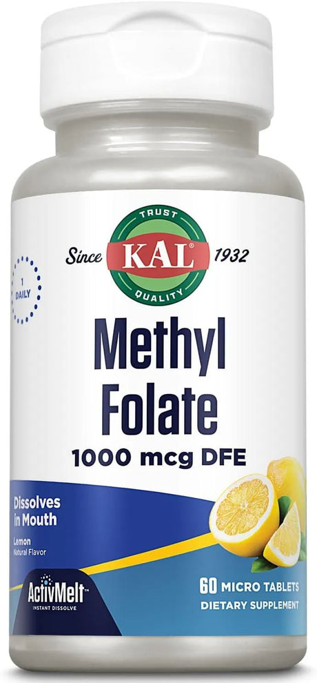 KAL - KAL Methyl Folate 1000mcg 5-MTHF Active Form 60 Tabletas - The Red Vitamin MX - Suplementos Alimenticios - {{ shop.shopifyCountryName }}