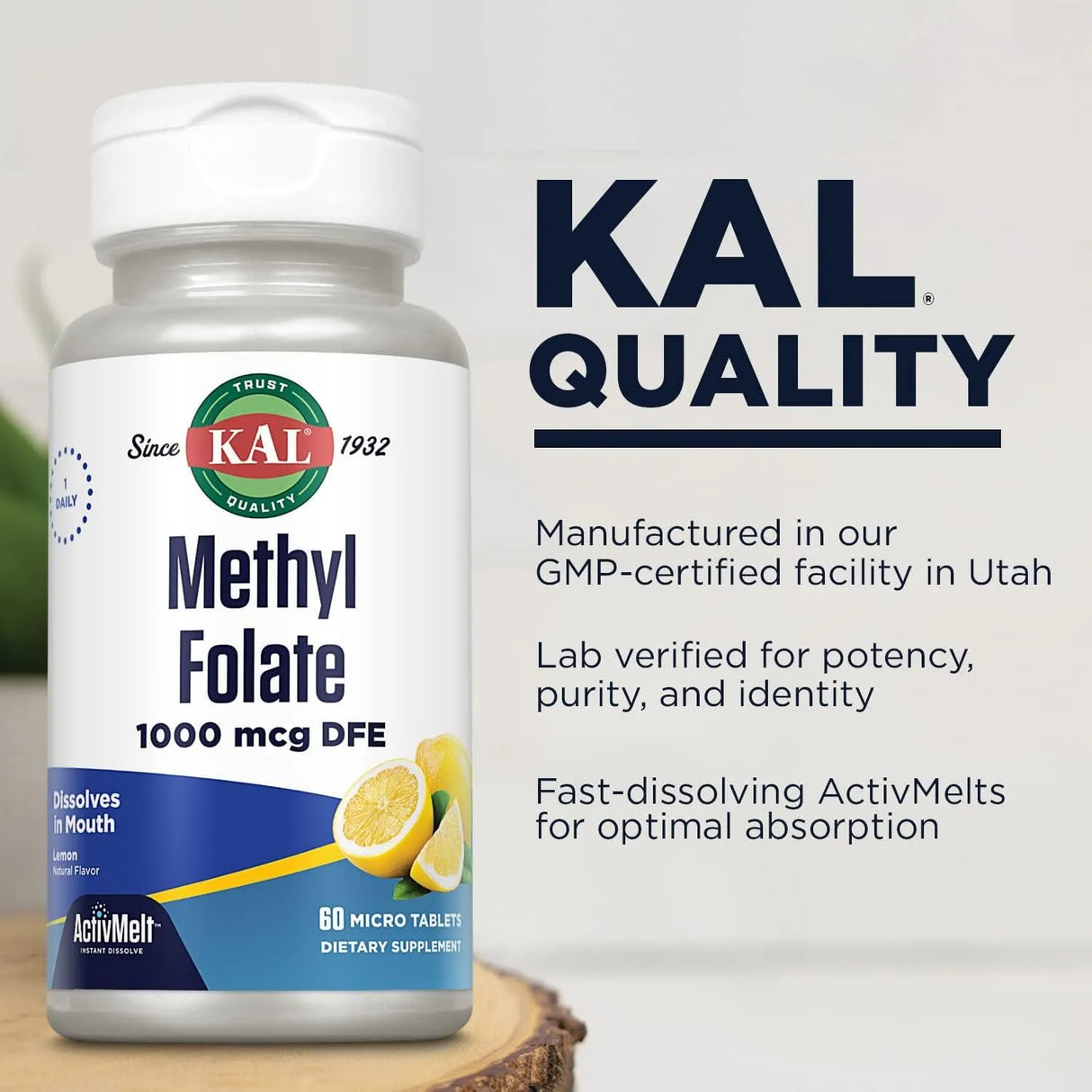 KAL - KAL Methyl Folate 1000mcg 5-MTHF Active Form 60 Tabletas - The Red Vitamin MX - Suplementos Alimenticios - {{ shop.shopifyCountryName }}