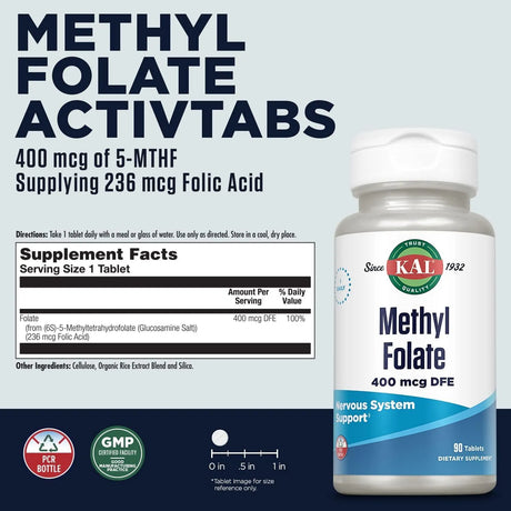 KAL - KAL Methyl Folate 400mcg 90 Tabletas - The Red Vitamin MX - Suplementos Alimenticios - {{ shop.shopifyCountryName }}