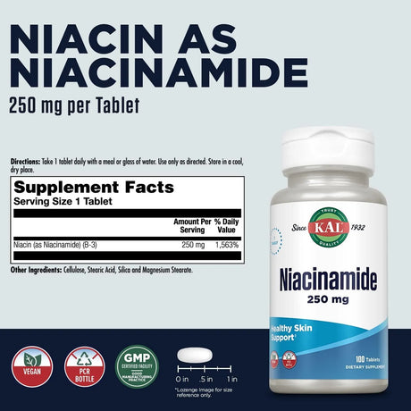 KAL - KAL Niacinamide 250Mg. 100 Tabletas - The Red Vitamin MX - Suplementos Alimenticios - {{ shop.shopifyCountryName }}