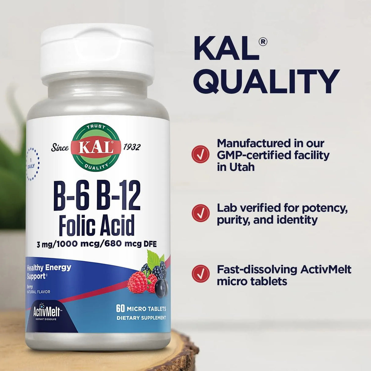 KAL - KAL Vitamin B-6 B-12 & Folic Acid 60 Tabletas - The Red Vitamin MX - Suplementos Alimenticios - {{ shop.shopifyCountryName }}